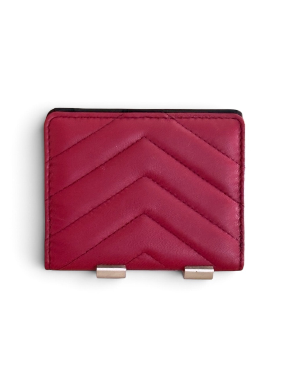 Vintage Dark Pink Leather Wallet with Chevron Design
